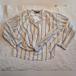 Zara women's size Small sheer blouse bottom is sewn into a cross over NEW